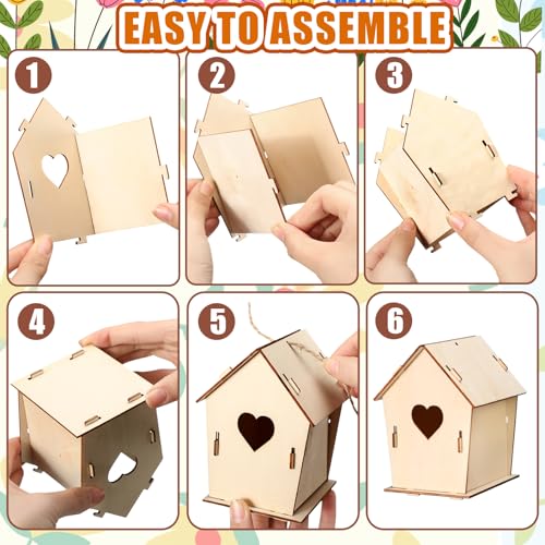 48 Pack Wooden Bird Houses to Paint DIY Crafts Unfinished Birdhouse Bulk Build Art Painting Bird House Sets Hanging Ornaments for Tree Crafts Project Creative Activity Party Gifts
