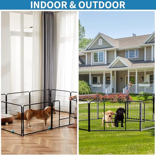NEWBULIG Dog Playpen Indoor 24 Inch 8 Panels, Metal Outdoor Dog Fence Pen | Heavy Duty Metal Exercise Pen, Foldable Portable, RV Camping, Yard Garden, Small Dogs Pet Pen - color: Jet Black, size: 24IN