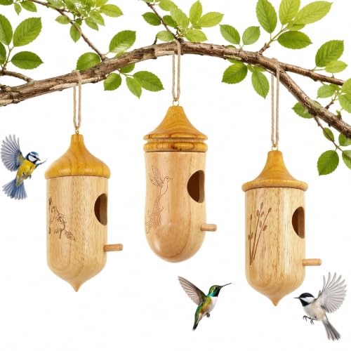 CHILDLION 3 Pack Hummingbird House, Small Hummingbird Houses for Outside, Weatherproof Wooden Hummingbird Houses for Nesting, Hanging, Gardening Gifts Home Decoration