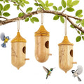 CHILDLION 3 Pack Hummingbird House, Small Hummingbird Houses for Outside, Weatherproof Wooden Hummingbird Houses for Nesting, Hanging, Gardening Gifts Home Decoration