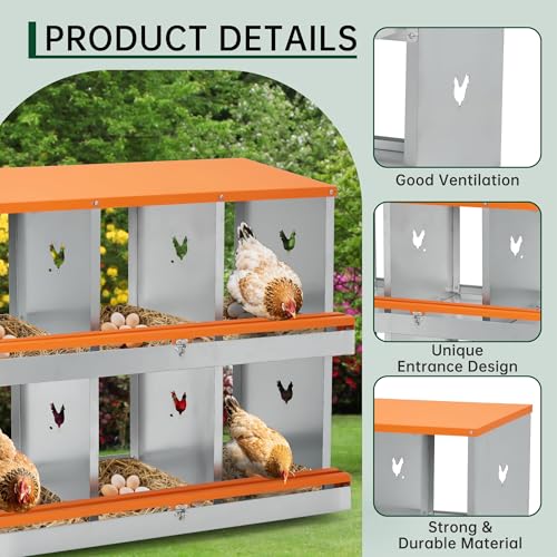 Garvee Chicken Nesting Box, 10 Compartments Nesting Box for Chickens, Galvanized Steel Chicken Laying Box for Easy Egg Collection, Wall Mounting - color: Orange | 10 Compartment