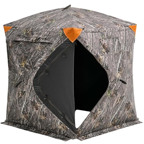 VEVOR Hunting Blind，See Through Ground Blinds with Carrying Bag, 360 Degree Portable Camouflage Tent，Durable Concealed Shelter with Silent Side Door and Window, for Turkey and Deer - size: Horizontal Windows-55.5 x 55.5 x 66.9"