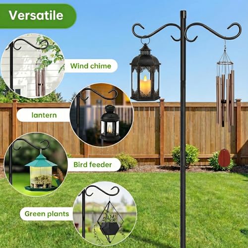 58'' Double Shepherds Hooks for Outdoor, Adjustable Shepherds Hook Stand with Base for Wind Chimes, Hummingbird Feeders, Indoor Outdoor Garden Patio Home Décor