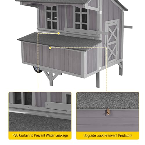 Aivituvin Large 48.6" Chicken Coop with Wheels - Weatherproof Wooden Hen House for 4-6 Chickens, Includes Large Nesting Box & Easy-Clean Tray - size: 48.6"L x 41.0"W x 51.2"H