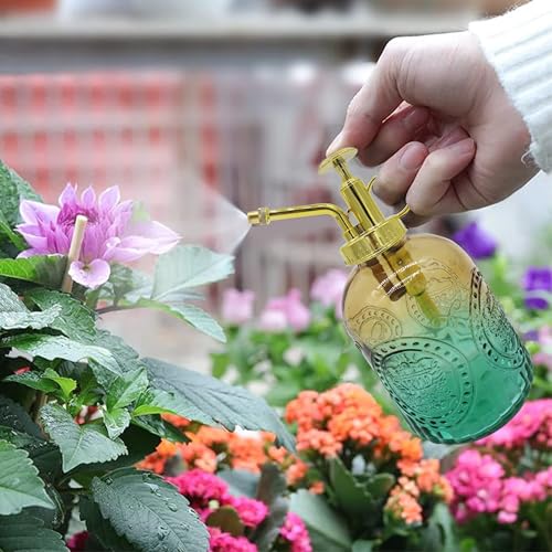Glass Plant Mister Spray Bottle, 350ML Vintage Plant Spritzer with Top Pump Watering Can for Indoor Outdoor House Plants,Flowers (Yellow-Green Gradient) - color: Yellow-Green Gradient
