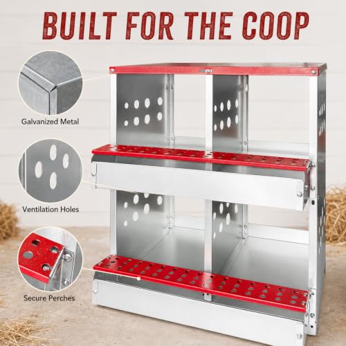 4-Compartment Roll Away Chicken Nesting Box for Hens, 21 Inch | Metal build, Egg collection tray, Perch, Protective lid, Wall mount, Freestanding setup, Ducks, Backyard coop, Barn supply - size: 16.3"L x 16.9"W x 24.4"H