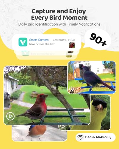 Bird Feeder with Camera Solar Powered : Smart Camera Bird Feeder 2K Live Steam for Outdoor, 5MP Photos, AI Identification, 1.8L Large Capacity, Gifts for Mom Dad, Built in Dual Solar Panel - color: Yellow