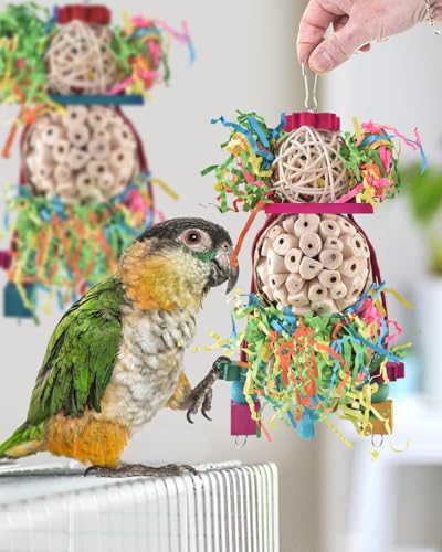 Bissap 2PCS Bird Parrot Foraging Shredder Hanging Toys Sola Balls Sepak Takraw with Pacifier for Small Parrots Parakeets Conures Cockatiels Love Birds Cage Toy - size: 2 PCS