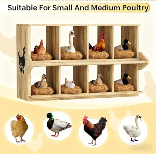 Chicken Nesting Box, 8 Compartment Wooden Nesting Boxes for Chickens with Perches, Floor/Stand/Wall Mount Large Chicken Nesting Boxes for Small & Medium Poultry - size: 8 Compartment
