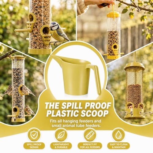 2 Pack Bird Feeder Scoop Set,Pet Food Bird Seed Scoop Large Capacity Suitable Narrow Spout Suitable for Tube Feeders Birds Chicken Livestock Restaurant Kitchen (Beige) - color: Beige