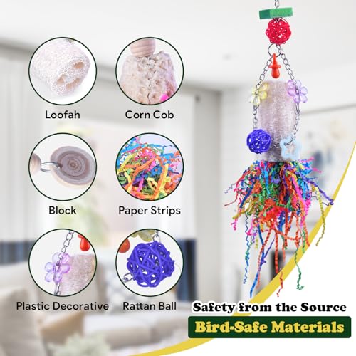 Bird Toys, Parakeet Foraging Toy, Hanging Chewing Toy, Bird Cage Accessories – Suitable for Cockatiels, Budgies, Lovebirds, Conures and Other Small Parrots - color: 3 pieces loofah