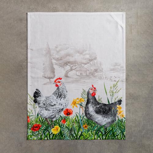 Maison d' Hermine Kitchen Towels Set of 3 Reusable 100% Cotton 27.50" x 20" | Cloth Tea Dish Towels Absorbent with Hanging Loop for Kitchen Dining Party Wedding Hotel Home Spring Summer - Basse Cour - color: 026 - Basse Cour