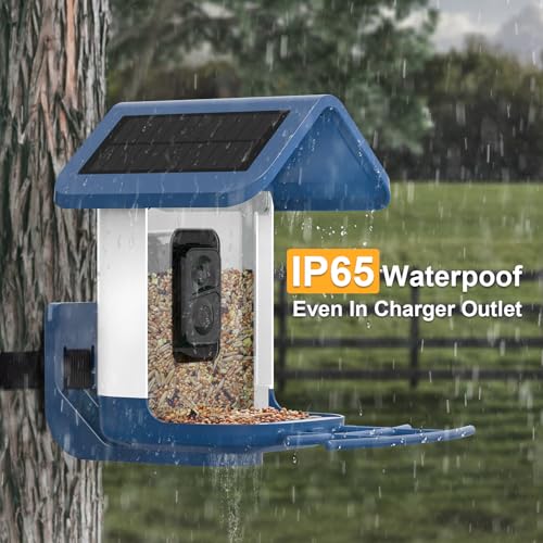 Bird Feeder with Camera Solar Powered : Smart Camera Bird Feeder 2K Live Feed Cam for Outdoor Backyard - Ai Identify Auto Capture Videos Pictures, Gifts for Birdlover Mom Dad, 2.6GHz WiFi - color: White Blue