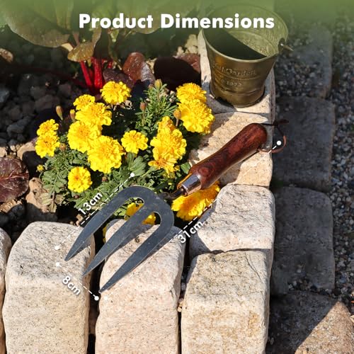 RESTMO Garden Hand Fork, Weeding, Planting, Cultivating, Brown | Heavy duty thickened hand weeding fork. For planting, removing plants, turning soil, weeding, cultivating. - size: Gardening Hand Fork