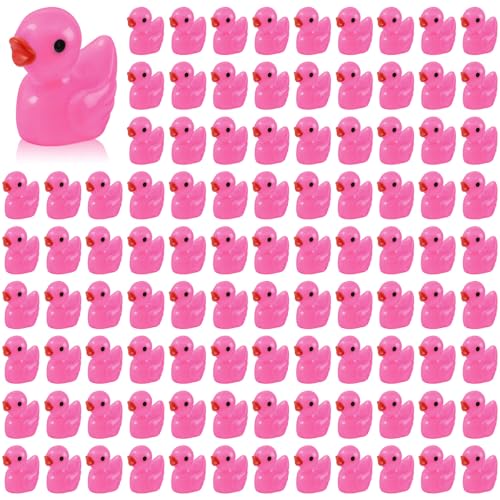 100 Pcs Mini Resin Ducks Tiny Ducks Miniature Duckies Bulk Figures for Garden Micro Landscape Home Prank Game Micro Landscape Aquarium Dollhouse Ornament DIY Handmade School (Rose red) - color: Rose Red