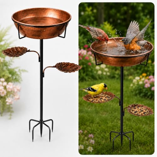 Bird Bath for Outdoor - 3" Deep Garden Metal Bird Bath with Removable Bowl Heavy-Duty Base,Winter Birdbath Feeder Rust-Proof Birdbaths for Garden Yard Lawn Decor,Easy to Clean Birdbaths(Bronze)