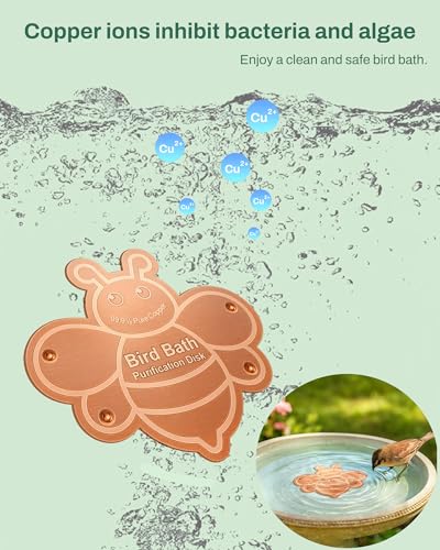 OICEME Bird Bath Purification Disk Pure Copper Outside Winter Solar Power Birdbath Outdoor Winter Backyard Humming Feeder Cage Dispenser Heater Bowl Pedestal Fountain Cleaner Garden Women Gift Bee - color: Copper Bee