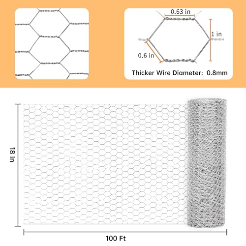 Sliver Chicken Wire 18 inch(H) x 100 ft(L), Anti-Rust Hexagonal Galvanized Metal Garden Netting for Floral Arrangements, Powder Coated Chicken Wire Coop for Crafts Plant Protector Pet Rabbits Fencing - color: Sliver, size: 18 Inch(H) x 100 Ft(L)