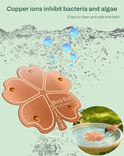 OICEME Bird Bath Purification Disk Pure Copper Outside Winter Solar Power Birdbath Heater Hanging Bowl Metal Deicer Cage Dispenser Water Ground Pedestal Cleaner Nectar Food Pole Large House Birdhouse - color: Copper Lucky Clover