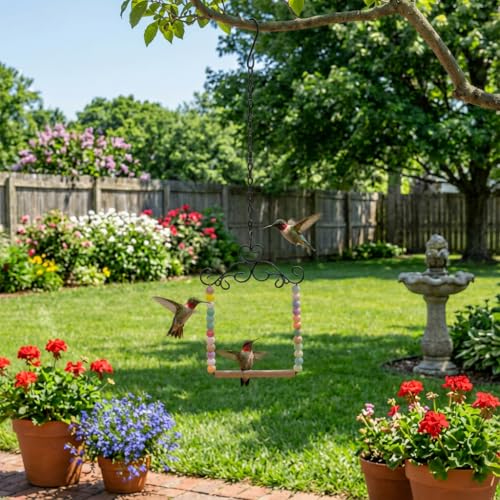 Hummingbird Swing & Perch for Outdoor – Rust-Resistant Metal Bird Perch with Colorful Beads, Easy Hanging Garden Accent Near Feeder, Bird Bath & Hummingbird House (2 PCS) - color: 2 PCS