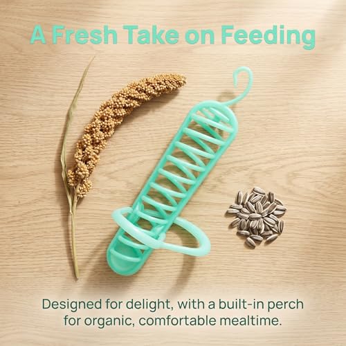 Kisangel Plastic Parakeet Millet Spray Holder, Hanging Feeder for Parakeets | Fruit Vegetable Foraging Toy, Prevent Waste, Cage Hanging Perch Stand, 9.8in Green Plastic Basket for Bird Cockatiels