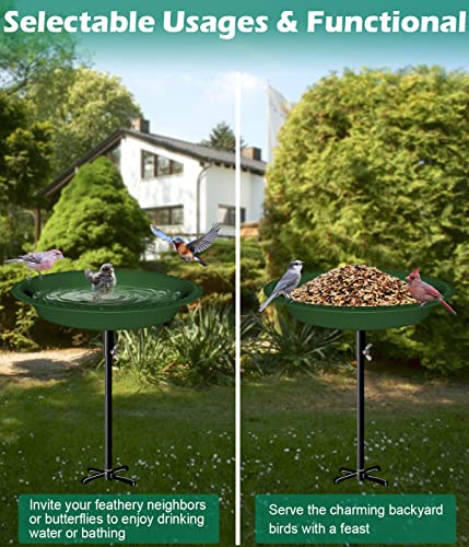 29 Inch Height Oval Shape Bird Bath for Outdoors, Detachable 5-Prong Birdbath Bowl Spa & Birdfeeder with Metal Stake Stand for Outside Garden, Green - color: Green