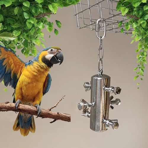 JSLZF Stainless Steel Parrot Toy, Hanging African Grey Chew Toy for Bird, Large Bird Toy for Macaw, Foraging Bird Toy for Conure, Cockatoo, African Grey