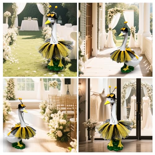 20" Porch Goose Statue with Bee Skirt Outfit, Large Resin Statues - color: Bee Hat and Skirt