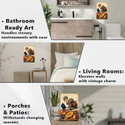 Vintage Thanksgiving Pilgrim Girl Turkey Pumpkin Tin Sign Harvest Wall Decor for Kitchen Dining Room Living Room Porch Entryway and Farmhouse Home Decor 12 * 8In - color: Vintage Thanksgiving Tin Sign 16, size: 20X30cm(12*8in)