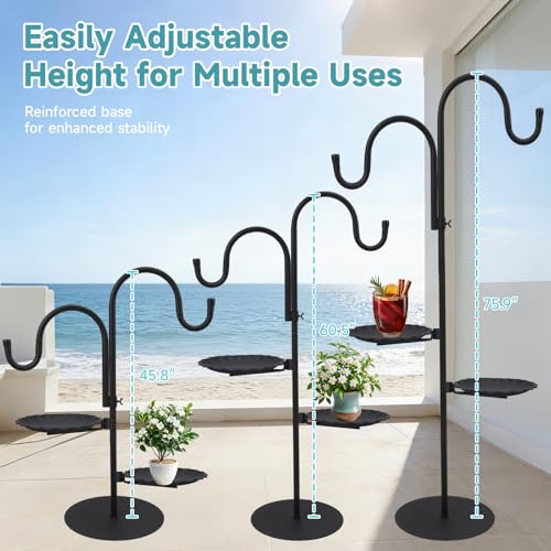 74" Shepherd's Hook Stand Plant，Wind Chime Hanger Stand, Bird Feeder,Waterproof Metal & Adjustable-Height Standing Pole Holder for Lantern and Wreath, Indoor & Outdoor