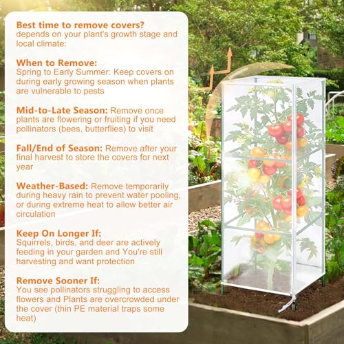 3Pack Garden Netting Cover for Square Tomato Cage, 60"x18.5"Bird Netting Barrier with Zipper Drawstring Tomato Trellis Net Mesh Climbing Plant Cover for Protecting Vegetable Fruits from Animals Insect