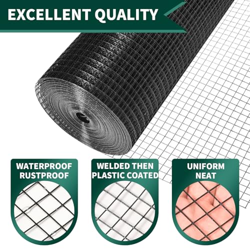 Hardware Cloth 1/2 inch, Black Vinyl Coated Hardware Cloth 19 Gauge 16 inch x 25 ft Black PVC Welded Wire Fence for Poultry Netting, Garden Fencing, Tree Guard Rolls and Cage Fence - size: 1/2inch 16inx25ft