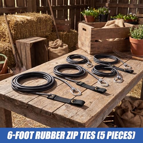 SATINIOR 5 Pack 6ft Black Rubber Tie Cords Nylon Hitches Chicken Leash Tie Cord Tether Chickens Supplies Accessories for Farm, Poultry, Backyard