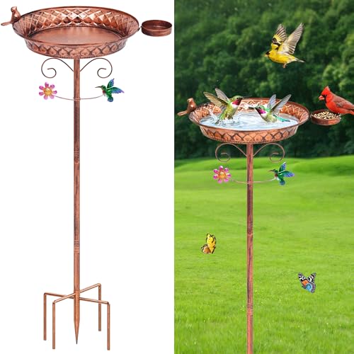 Metal Bird Bath for Outside, 40 Inch Tall Standing Bird Baths Bowl with Detachable Birds Feeder, Heavy Duty Birdbaths for Outdoors, Garden Yard Decor, Copper - size: 40''