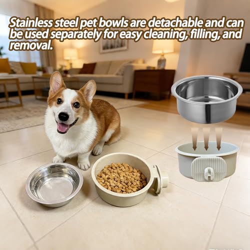 4 Pcs Crate Dog Bowl,Lightweight Stainless Steel Pet Bowls,Kennel Feeder | Removable Kennel Hanging Food Water Feeder No Spilll, Cage Coop Cup for Puppy Cat Rabbit Bunny Ferret Birds Guinea Pigs - size: 4pcs