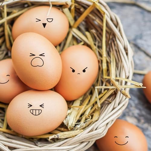 AHANDMAKER 5 Styles Cute Emoticons Stamp Laugh, Cry, Frown, Wink Wooden Egg Stamps Decorative Label Stamps for Egg Famers and Owners, Farm Supplies Card Making Planner Decal(No Ink Include) - style: Emotion