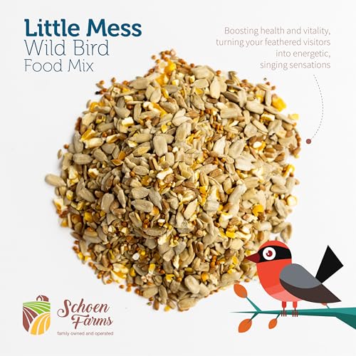Schoen Farms Little Mess Wild Bird Food Mix – 10 lb Bag – No-Waste Seed Blend with Sunflower Hearts & Millet – Clean Backyard Feed for Finches, Jays & Cardinals