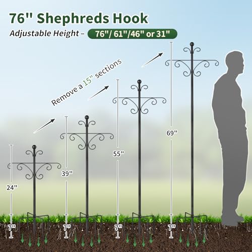 Shepherds Hooks for Outdoor, 2 Pack 76 Inch Heavy Duty Double Shepherds Hook for Bird Feeder, Garden Plant, Solar Light Lantern - size: 76 inch