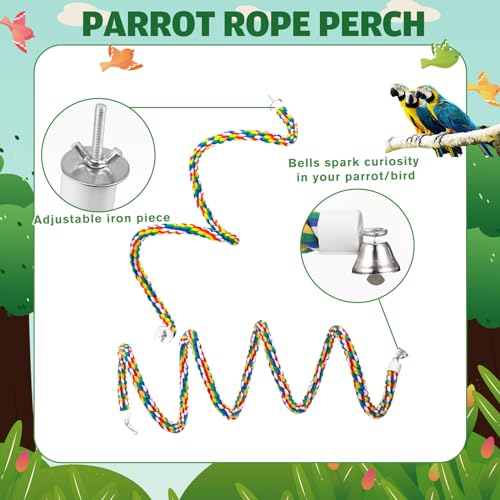 Gemscream 2-Piece Bird Rope Perch and Swing, 94.5'' and 47'' Spiral Bird Ladder for Cockatiels, Parrot Swing Climbing Toys with Bell
