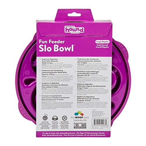 Outward Hound Fun Feeder Slo Bowl – Large 4‑Cup Capacity,Slow Feeding,Medium to Large Dogs,Non‑Slip,Purple,Flower Pattern,(Pack of 6) - color: Purple, size: Large (Pack of 6)