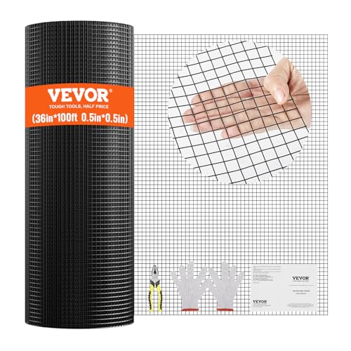 VEVOR Hardware Cloth, 36'' x 100' 1/2inch Galvanized Wire Mesh Roll, 19 Gauge Chicken Wire Fencing Roll, Vinyl Coating Metal Wire Mesh for Chicken Coop Barrier, Rabbit Snake Fences, Poultry Enclosures - size: 1/2inch 36'' x 100'