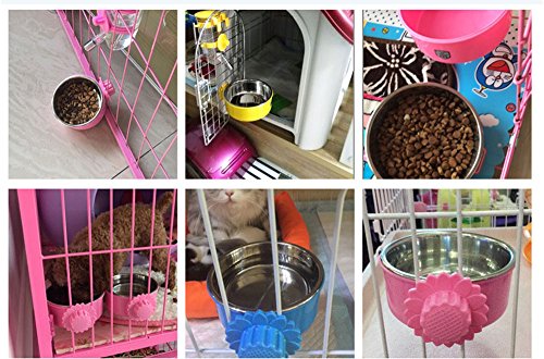 DEVILMAYCARE Pet Feeder Dog Bowl Stainless Steel Food Hanging Bowl Crates Cages Dog Parrot Bird Pet Drink Water Bowl Dish Accessory (L: 6''x2.2'', Pink) - color: Pink, size: L:6''x2.2''