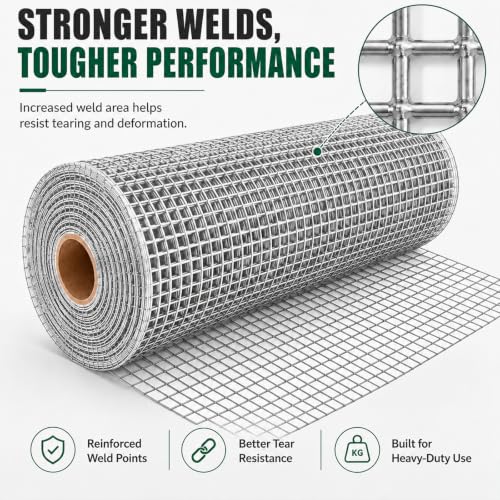 Hardware Cloth 1/2" Mesh Chicken Wire Fencing 48" x 100' 19 Gauge | Hot-dip Galvanized After Welding, Chicken Wire Fence, Wire Mesh Roll for Chicken Coop Cover, Garden Fence, Gopher Barrier