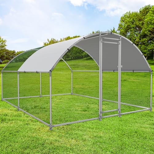 NUGRIART Large Metal Chicken Coop Walk-in Poultry Cage with Water-Resident and Anti-UV Cover Duck Rabbit Cat House Outdoor Chicken Run Pen with Round Roof - size: 13’L×10’W×6.5’H
