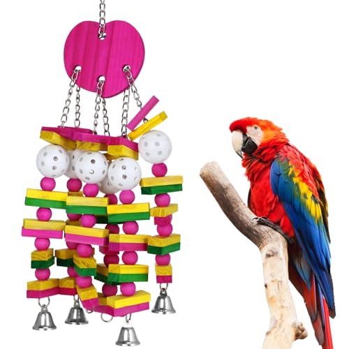 Large Bird Parrot Toys for Cockatoos African Grey Macaws Amazon Parrots | MEWTOGO, Brightly Colored, Appealing to Birds, Natural Wood, Bird Gifts, Peach Style - color: Hot pink