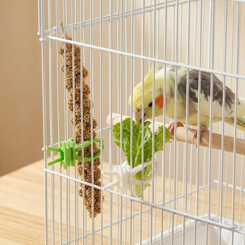 12-Pack Bird Cage Food Holder Clip Plastic Millet & Vegetable Feeder for Cockatiel, Budgie, Parakeet, Conure, Macaw & Small Birds（6 Green+6 White）