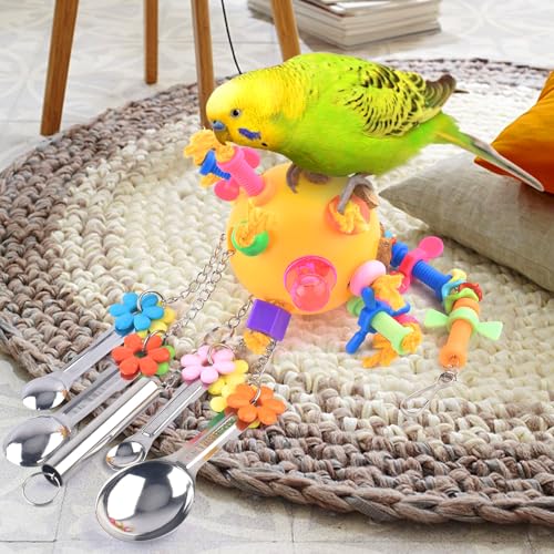 KATUMO Bird Toys Pull Spoons Colorful Acrylic Stick Toys Parrot Chew Toy for Amazon Parrot, African Grey, Conure, Caique, Quaker, Small Cockatoo, Mini Macaw, Eclectus and Similar Birds - color: Yellow ball