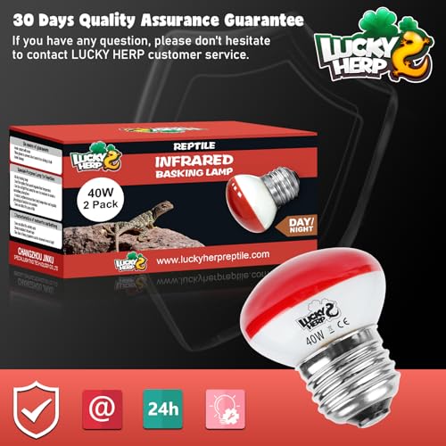 LUCKY HERP Infrared Heat Lamp, 40W Reptile Heat Lamp 2 Pack Red Heat Lamp Bulbs, Infrared Basking Spot Heat Light Bulb, Amphibians Heat Lamp Bulbs for Reptile, Geckos, Snakes, Lizard, Turtle - color: 40-r