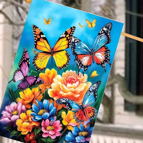 Spring Summer House Flags 28x40 Double Sided Large Butterfly Garden Flag Flower Yard Flags for Outside Butterflies Outdoor Decorative Floral Welcome Flags - color: butterfly