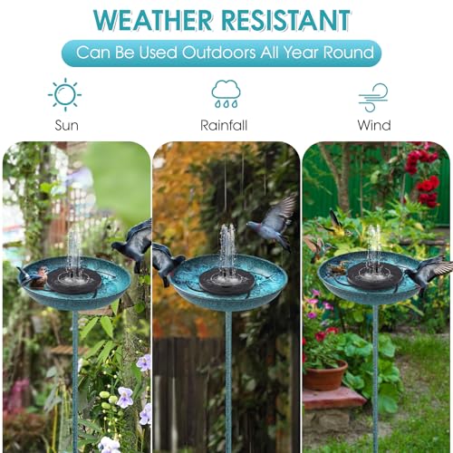 50 Inches Solar Bird Bath Fountain with 12" Bowl – Outdoor Cast Iron Birdbath with Solar-Powered Water Fountain, Round Base for Garden & Yard Decor (Turquoise Blue)